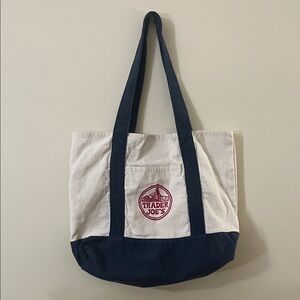 Trader Joe's Navy and Cream Tote Bag